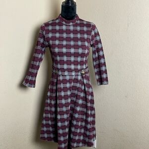 Modcloth Plaid Burgandy High-neck Dress